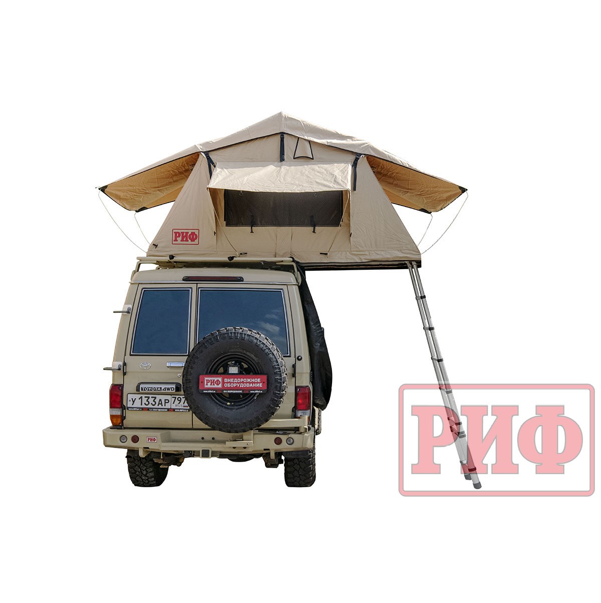 Палатка на крышу автомобиля РИФ Soft RT01-120, тент песочный 120х120х30 см